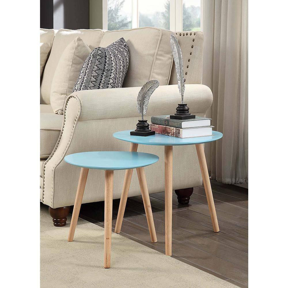 Convenience Concepts No Tools Oslo Nesting End Tables, Sea Foam/Light Oak