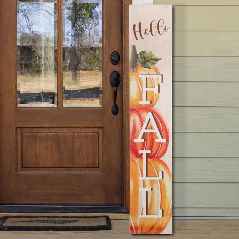 42" Orange and White Pumpkin 'Hello Fall' Thanksgiving Wall Sign