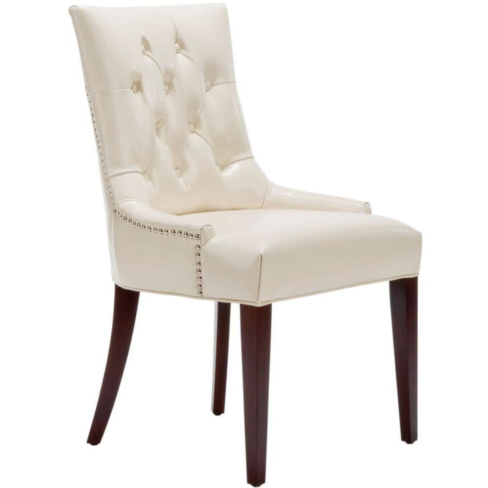 Amanda 19"H Tufted Chair with Nickel Nail Heads - Flat Cream - Safavieh