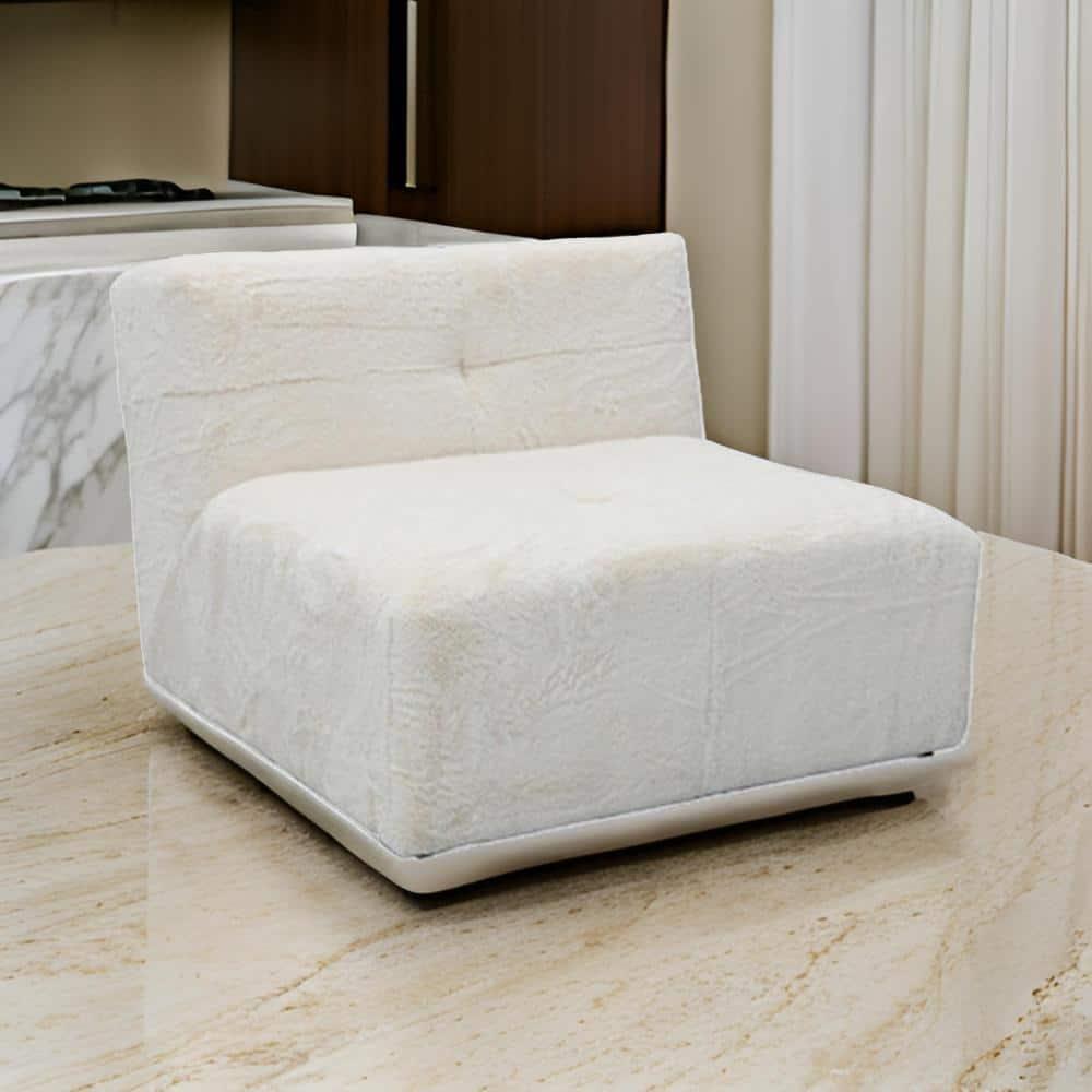 Benjara Accent Chair, Cushioned Tufted Seat And Back, White Polyester Faux Fur | Wayfair