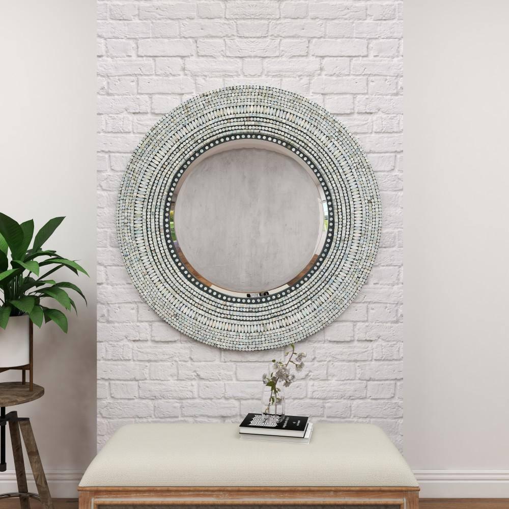 DecMode 39" x 39" Gray Handmade Mosaic Wall Mirror