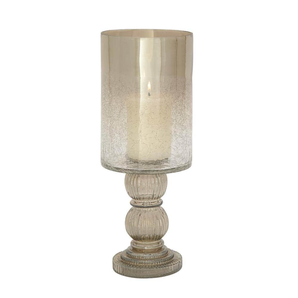 DecMode Gold Glass Handmade Turned Style Pillar Hurricane Lamp with Faux Mercury Glass Finish