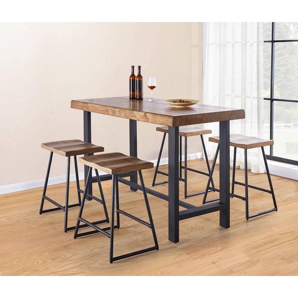 5pc Landon Counter Height Dining Set Golden Brown - Steve Silver Co.: Modern Metal Frame, 4 Stools, No Extension