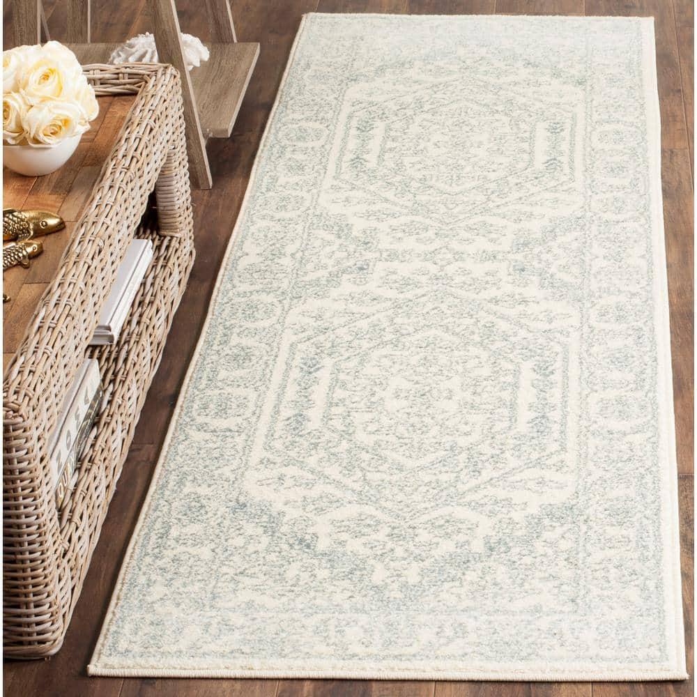 Ivory and Slate Medallion Synthetic Runner Rug