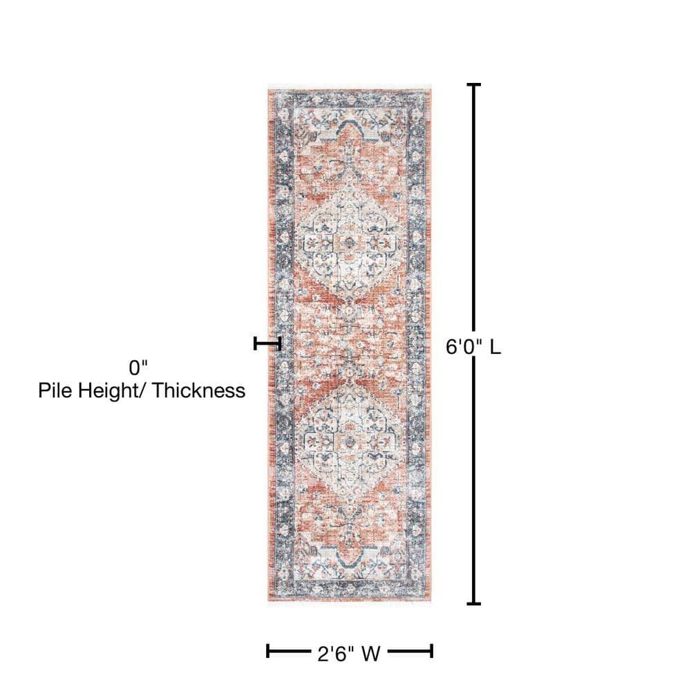 Nuloom Zara Medallion 2x6 Runner Indoor Area Rug for Living Room Bedroom Dining Room Entryway Hallway Kitchen, Rust/Blue