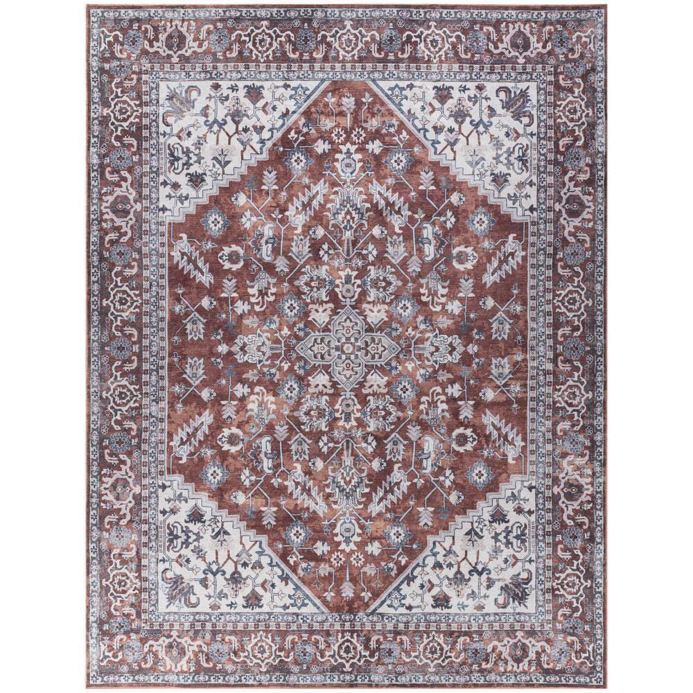 Nourison New Concept Washables Vintage Medallion Area Rug Brick Ivory 9'2" x 12'