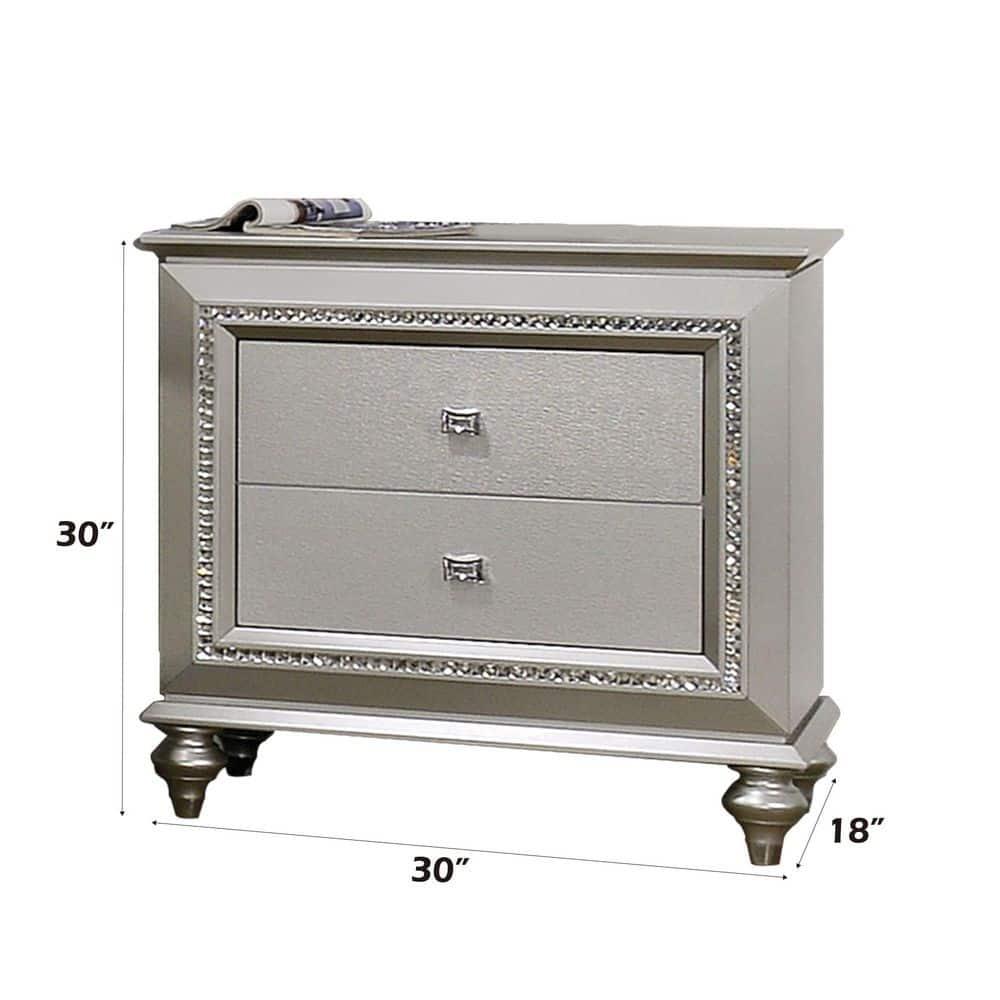 ACME Kaitlyn 2-Drawer Wooden Nightstand in Champagne White