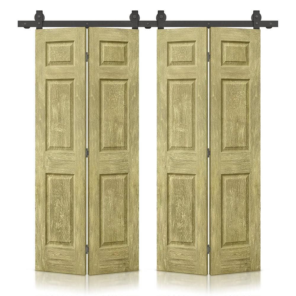 Calhome Paneled MDF Composite Double Bifold Barn Doors with Installation Hardware Kit