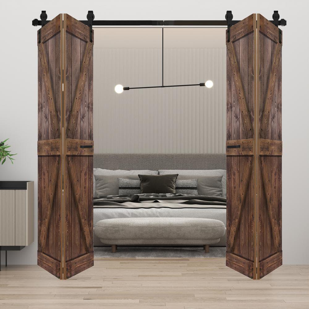 IsLife K Style Finished Solid Wood Bi-Fold Double Barn Door With Hardware Kit -Assembly Needed