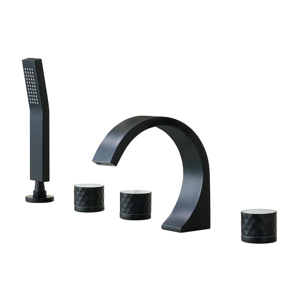 Matte Black Waterfall Roman Tub Faucet with Hand Shower