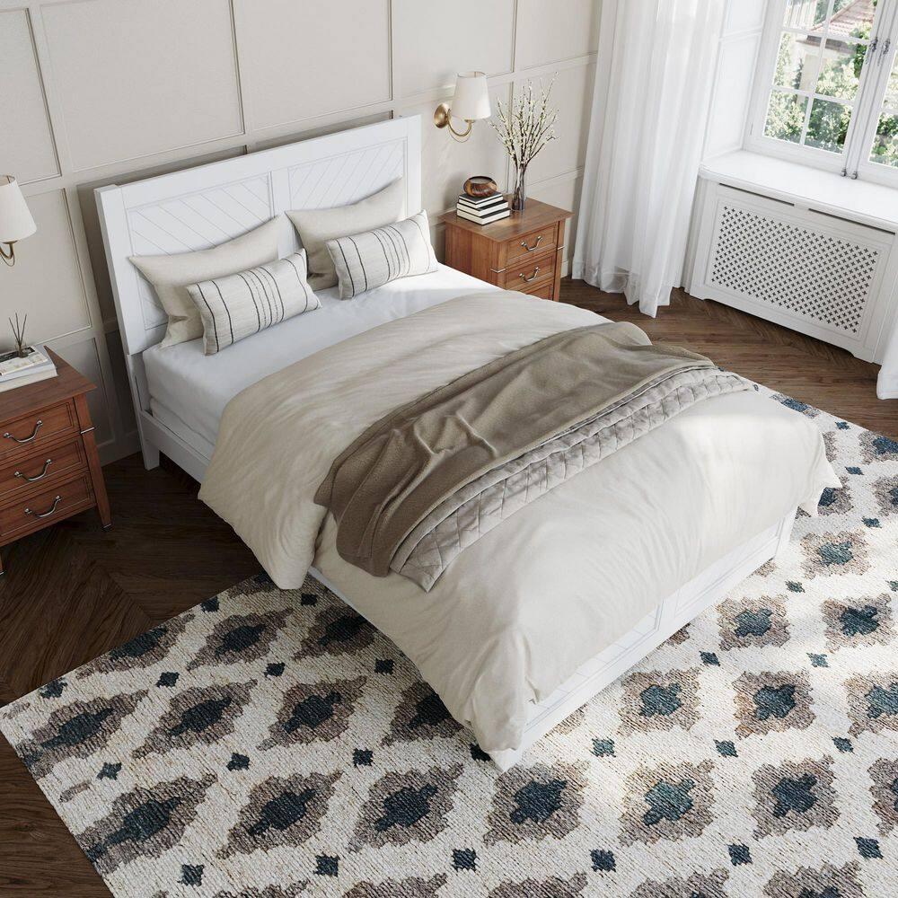 AFI Canyon White Solid Wood Foundation Bed Frame with Matching Footboard, Full