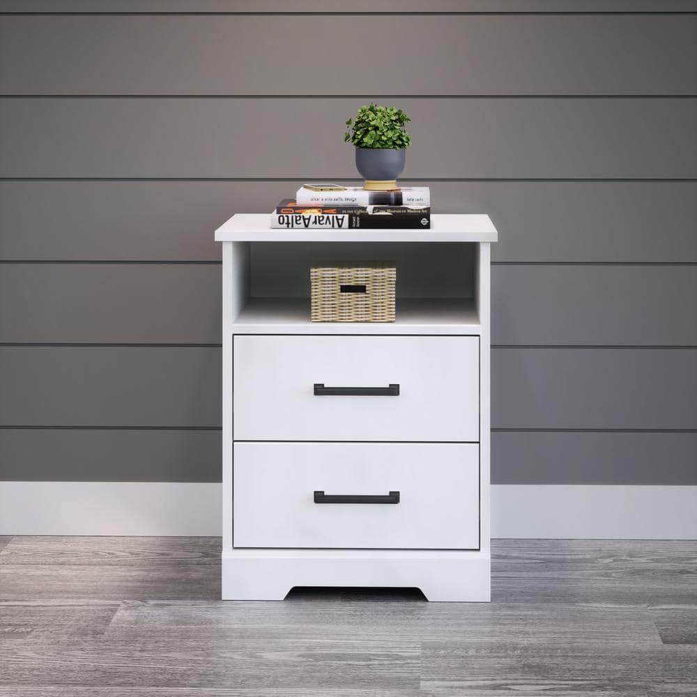 Prepac Rustic Ridge Farmhouse Nightstand with 2 Drawers and Open Shelf White
