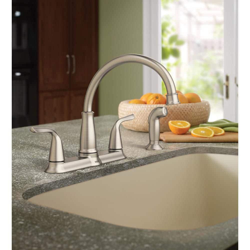 Spot Resist Stainless Dual-Handle Kitchen Faucet with Side Sprayer