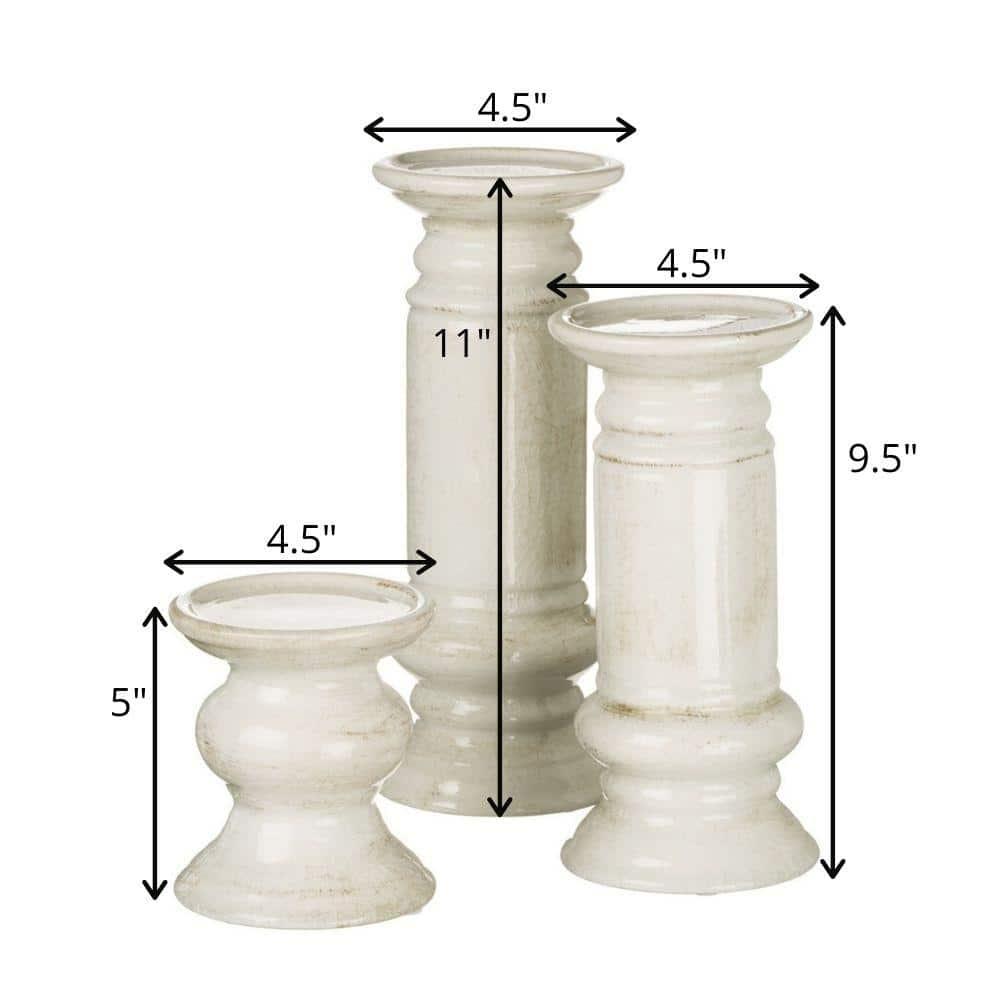 Sullivans Set of 3 Pillar Ceramic Candle Holders 5"H, 9.5"H & 11"H White