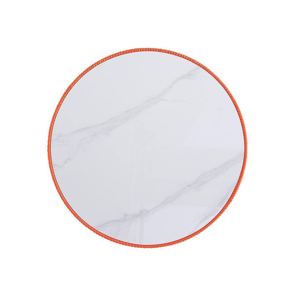 Manhattan Comfort 2pc Anderson Leatherette Upholstered Coffee Table and End Table with Metal Top Set Orange: Stainless Steel & Faux Marble