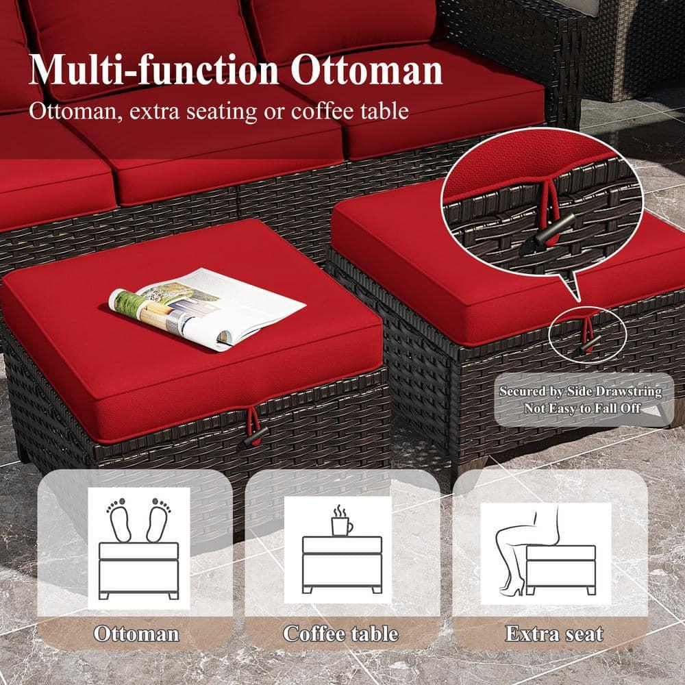 MeetLeisure 4 Pieces Outdoor Patio Furniture Set，Including 2 Swivel Rocking Chairs with 2 Ottomans,Red