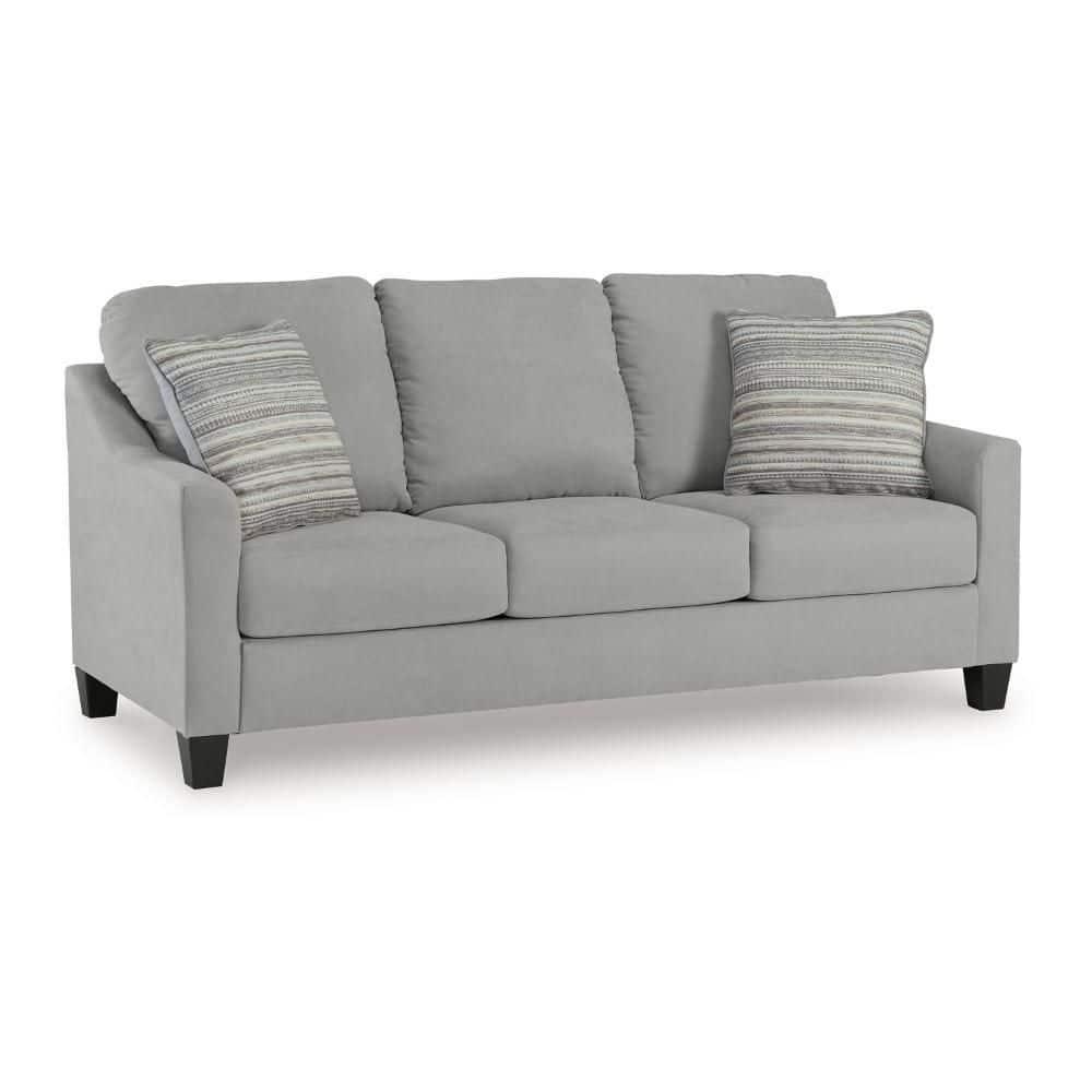 Gray Velvet Track Arm Sofa with Accent Pillows