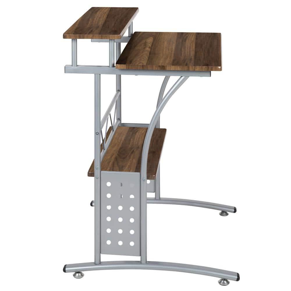 Flash Furniture Clifton Rustic Walnut Computer Desk with Top and Lower Storage Shelves