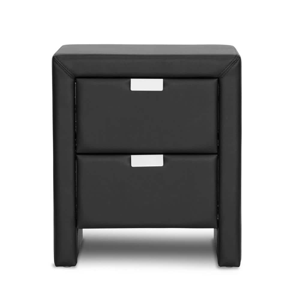 Baxton Studio Frey Upholstered Modern Nightstand Black: Faux Leather, Wood Frame, Bedside Table with Anti-Tip Hardware