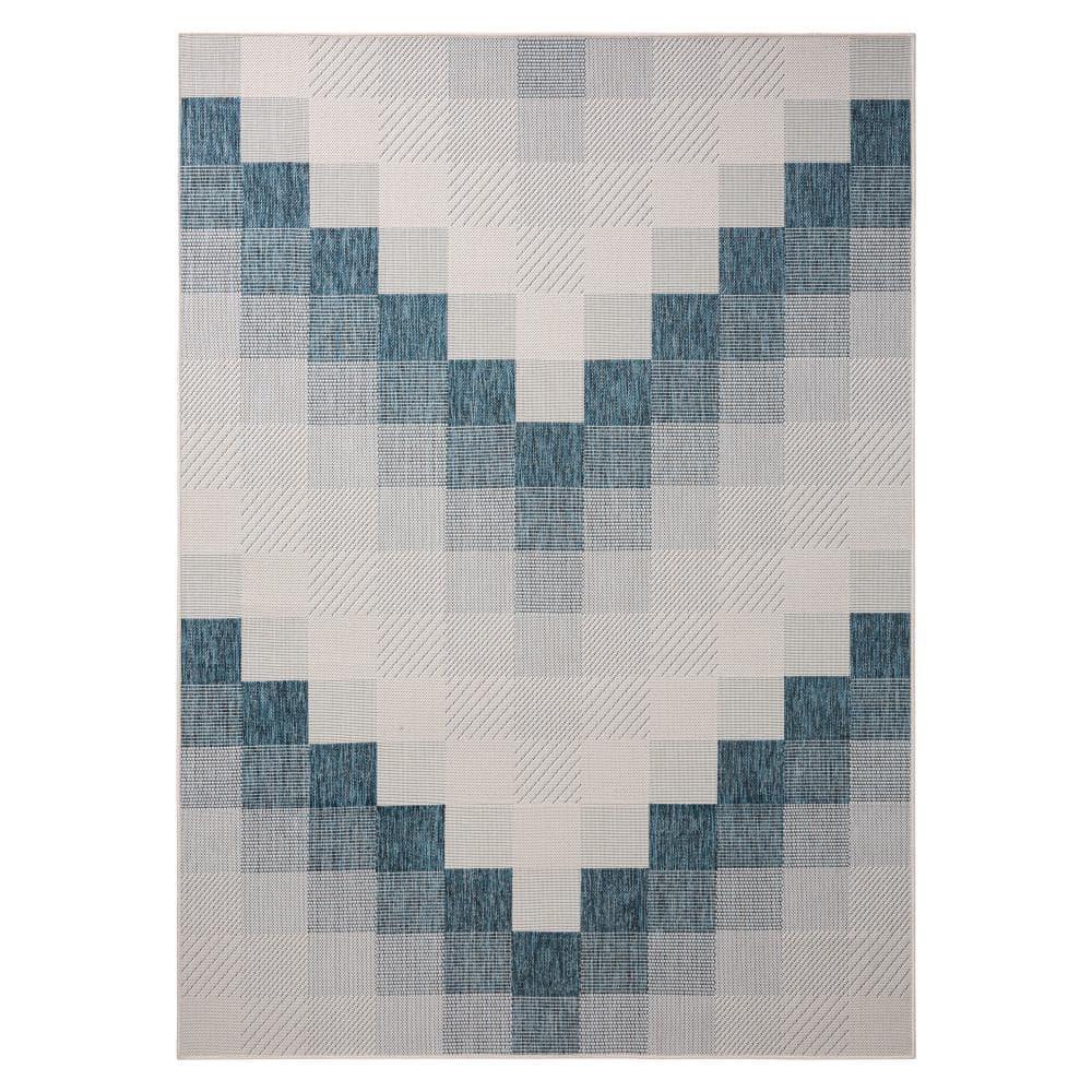 NICOLE MILLER NEW YORK Patio Country Ombre Chevron Outdoor Area Rug, Navy Blue/Cream