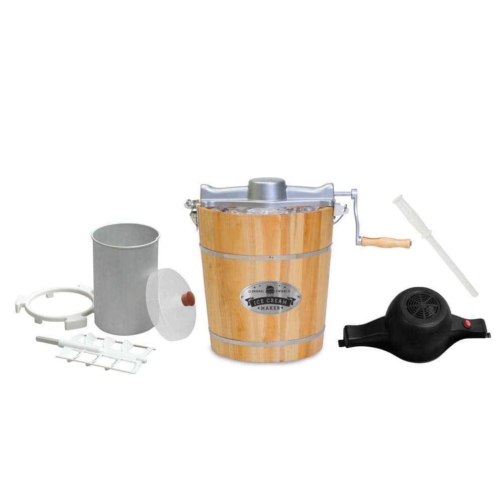 Elite Gourmet 4Qt. Old Fashioned Pine Bucket Electric/Manual Ice Cream Maker EIM402