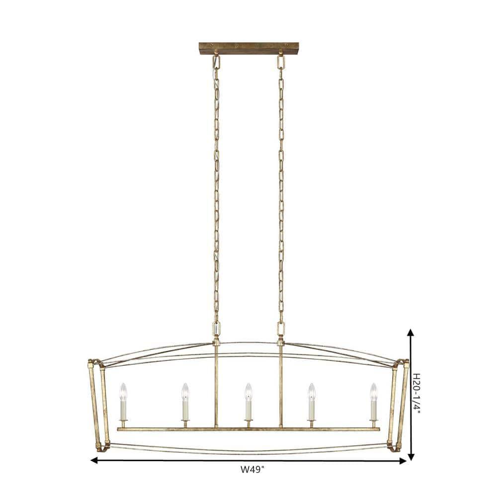 Thayer Antique Gild 5-Light Linear Steel Chandelier