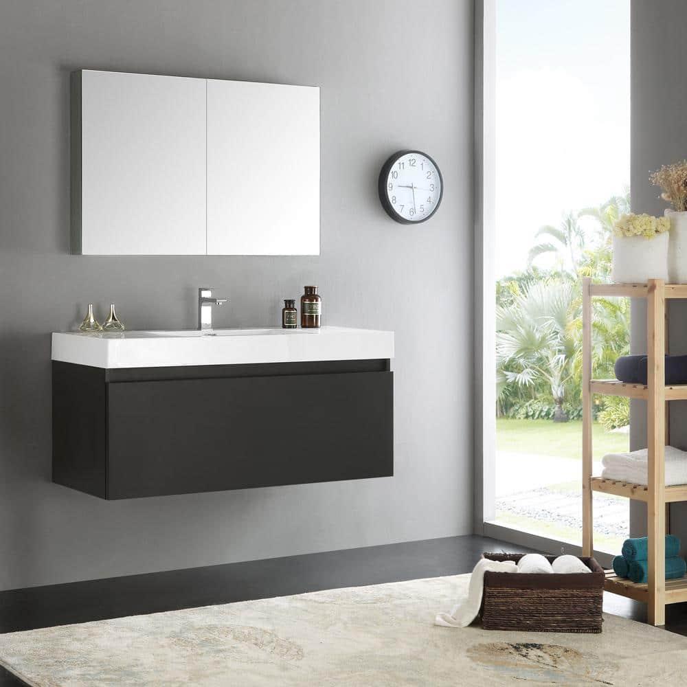 Mezzo 48"Black Wall Hung Bathroom Vanity & Medicine Cabinet