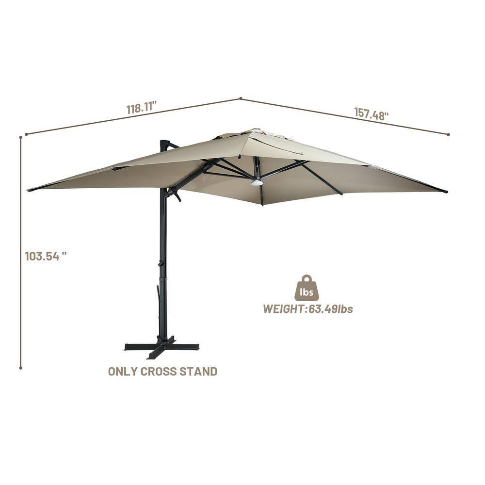 10x13 ft. 360° Rotation Square Cantilever Patio Umbrella with Bluetooth Speaker and LED Light in Taupe