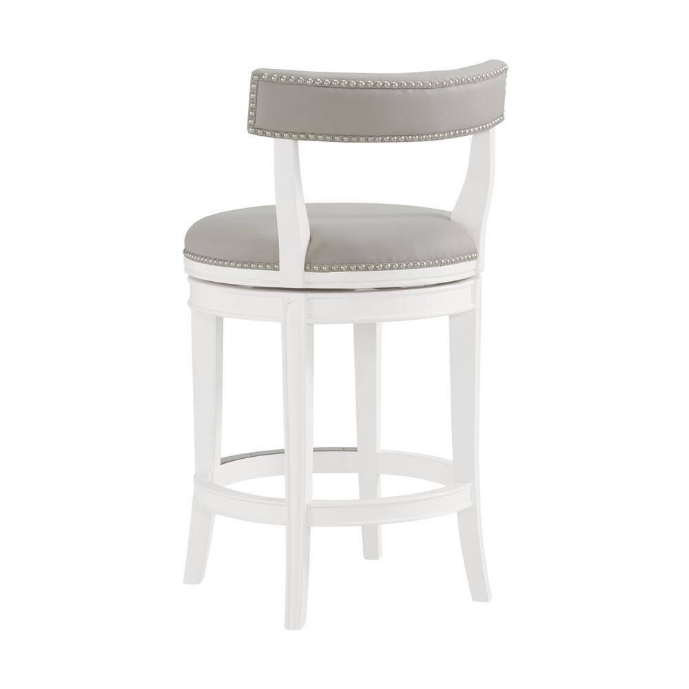 Alaterre Hanover Swivel Bar Height Stool, White and Gray, 30-Inch Seat Height, Solid Rubberwood Frame with Faux Leather Upholstery, Nailhead Trim, Memory Return Swivel, Ideal for Kitchen, Dining Area, Set of 2