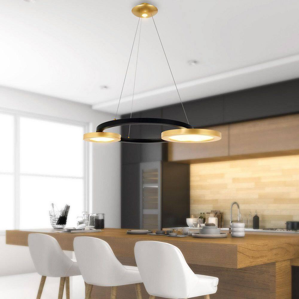 CWI Lighting Deux Lunes Contemporary Metal LED Chandelier in Black/Brass