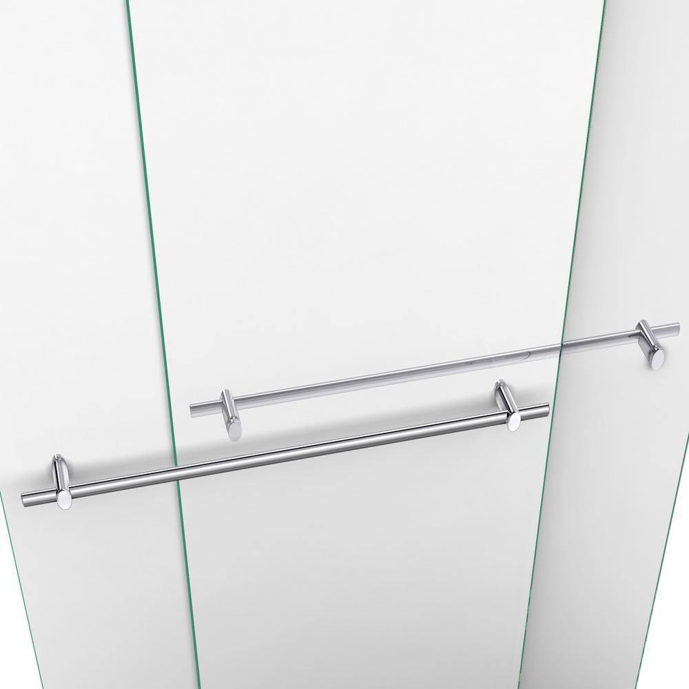 DreamLine Duet 30 in. D x 60 in. W x 74 3/4 in. H Semi-Frameless Bypass Shower Door in Brushed Nickel and Left Drain White Base