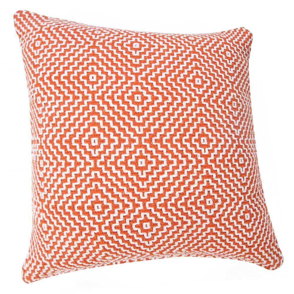 ZeaZu 20" X 20" Orange And White 100% Cotton Geometric Zippered Pillow