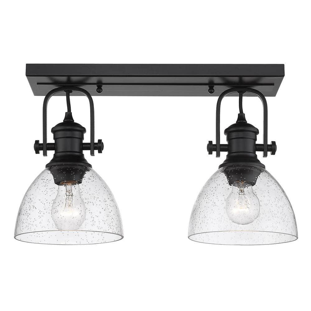 Golden Lighting Hines 2-Light Semi-flush in Matte Black with Seeded Glass