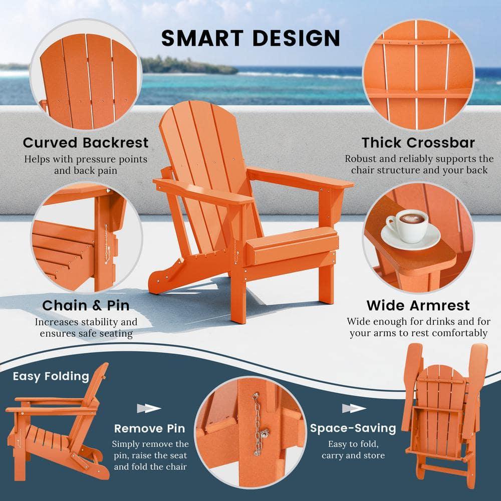 JUSTLET Outdoor Patio Chair, HDPE Folding Adirondack Chair Set of 2, Orange