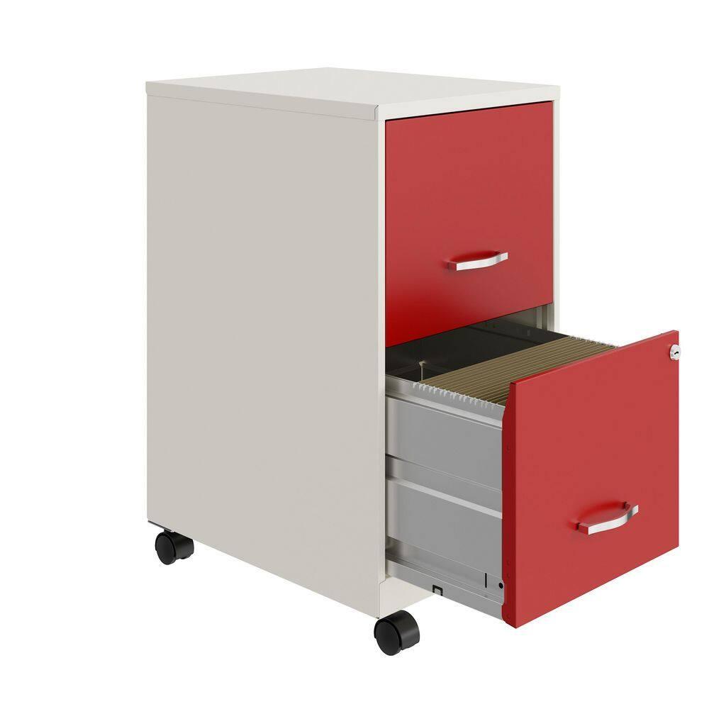 Space Solutions 18" Deep Letter Width Vertical File Cabinet - Pearl White and Red: 2 Drawer Steel, GreenGuard Certified
