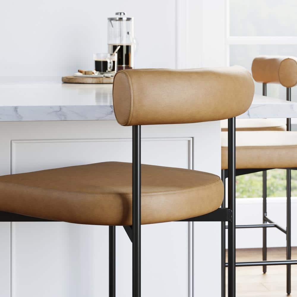 Nathan James Set of 4 Dahlia Counter Height Barstools Brown Faux Leather