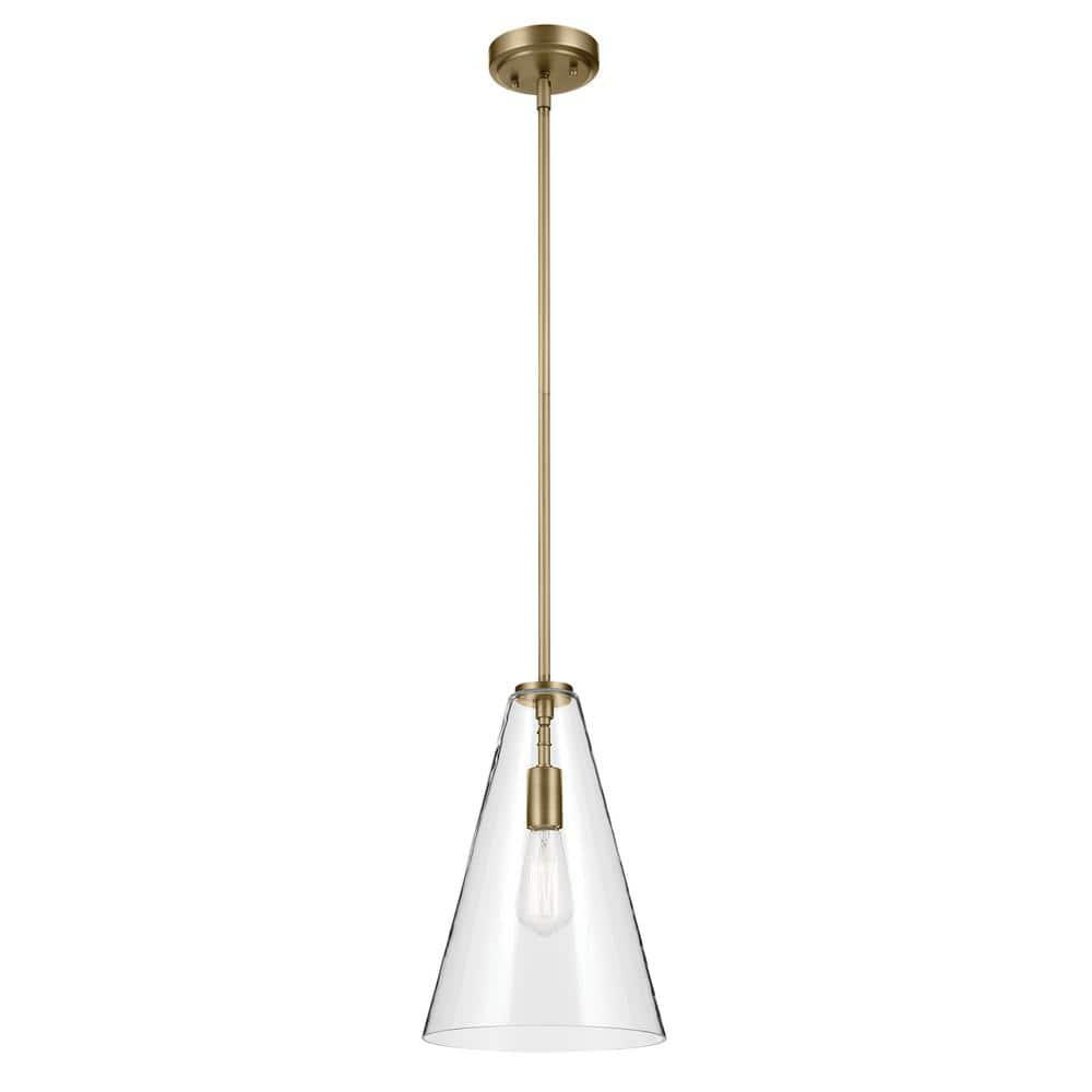 Everly 15.25" 1-Light Cone Pendant with Clear Glass in Natural Brass, for Kitchen Island, Dining Nook, Bedroom, (15.25" x 10.25") 42199NBR