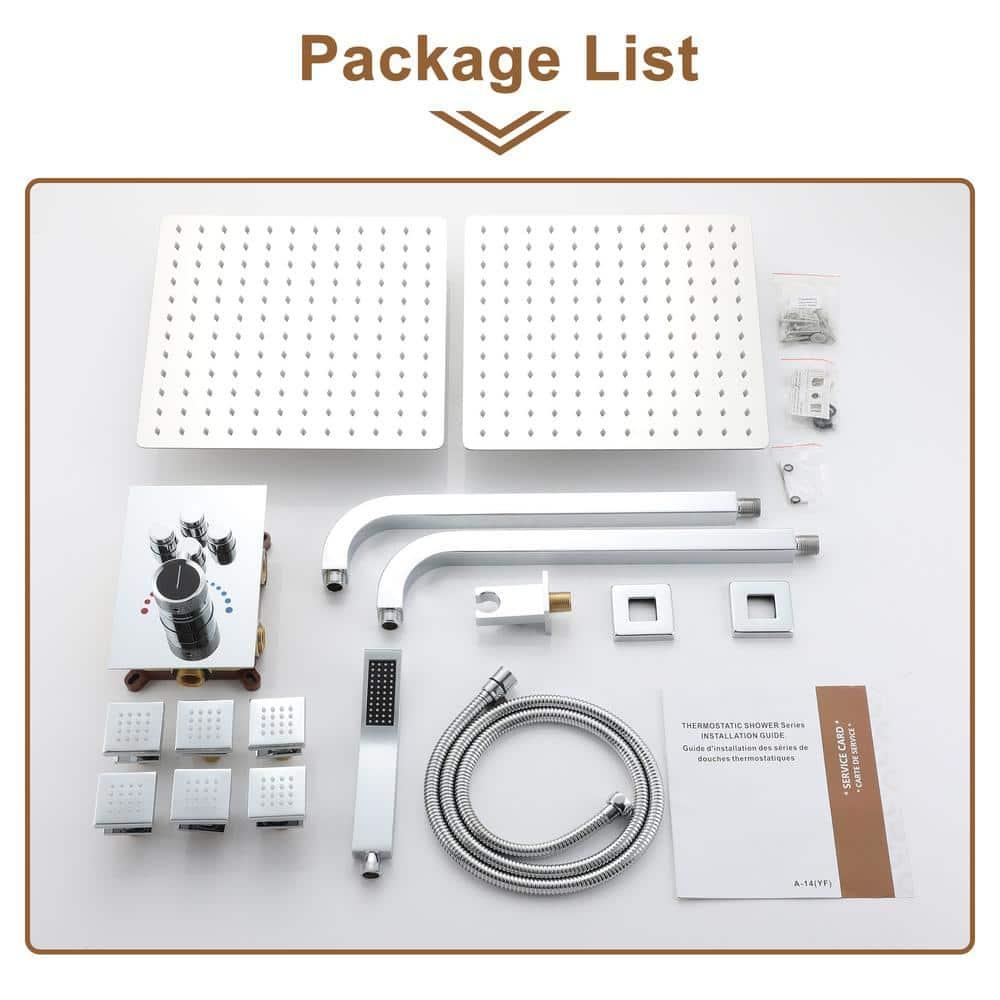 CASAINC CS6228-12CH Dual Shower Head Thermostatic Rainfall Shower System with Rough in-Valve and Shower Body Spray