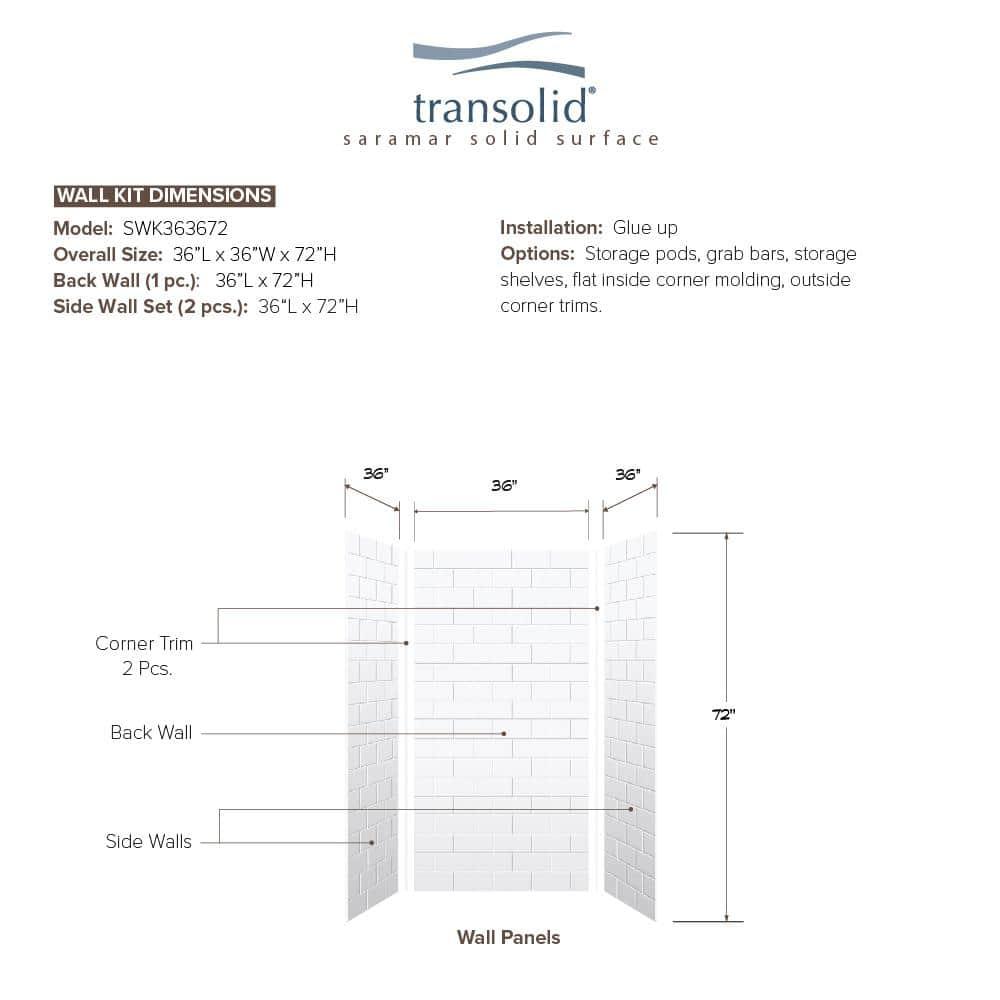 Transolid SaraMar 36'' W 36'' D 72'' H Glue Up Solid Surface Wall