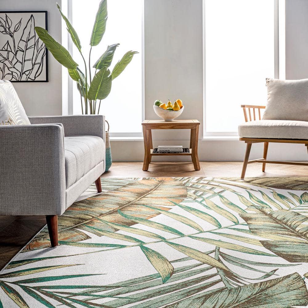 Nuloom Elen Pet Friendly Machine Washable Natural Leaves Area Rug, 4' x 6', Sage Green