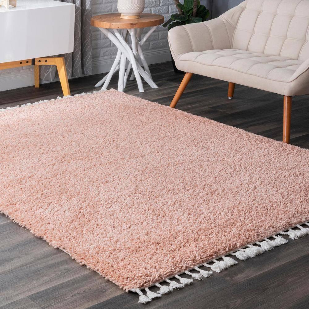 Nuloom Neva Solid 2x3 Accent Shag Indoor Area Rug for Living Room Bedroom Dining Room Nursery Entryway, Blush/Ivory