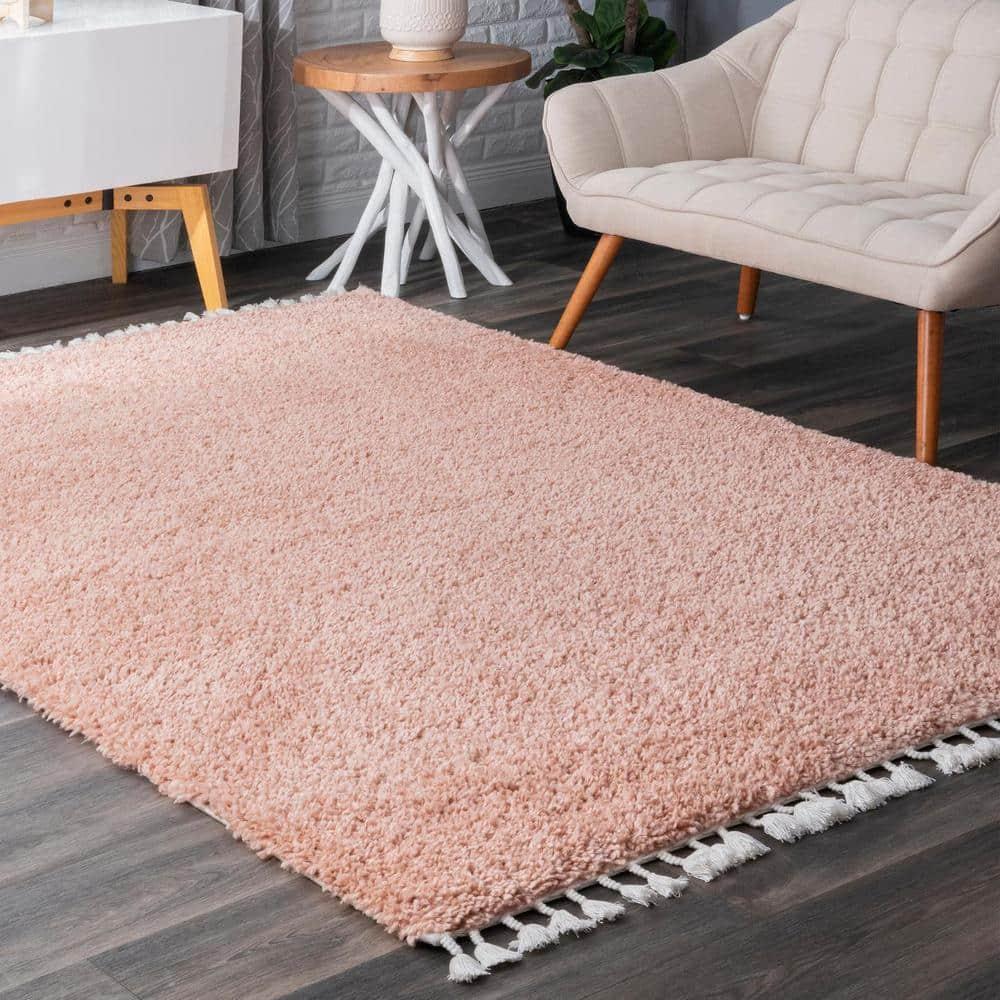 Bohemian Bliss Pink Tasseled Shag Oval Rug, 79" Easy Care