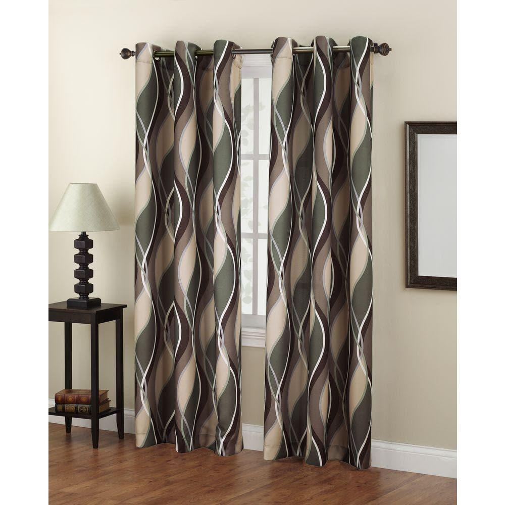48"x63" No. 918 Semi-Sheer Intersect Ogee Wave Print Grommet Curtain Panel Spruce: Room Darkening Green Curtain