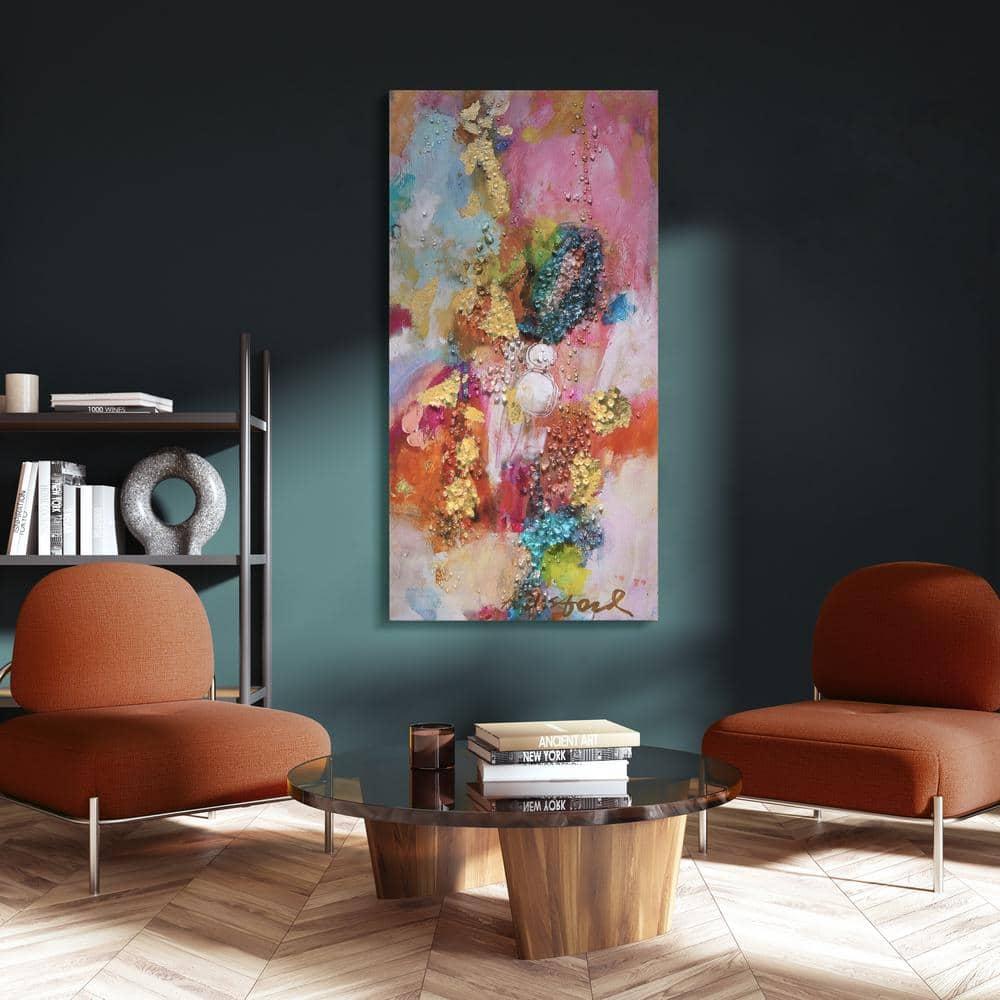 "Colorful Symphony II" Crystallus Epoxy Coated Wrapped Glossy Canvas Wall Art with Heavy Acrylic Crystal Shards Embellishments