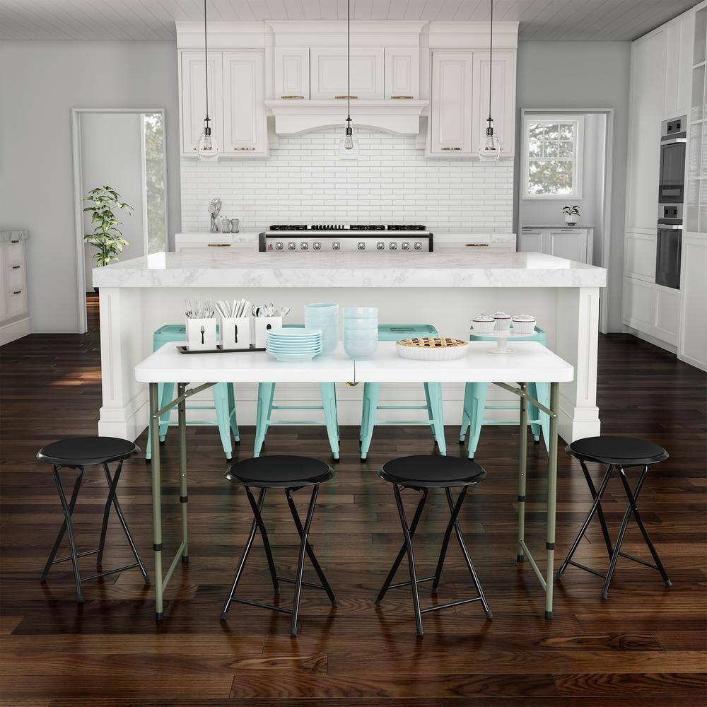 Trademark Home Heavy-Duty 24-Inch Folding Stools with Padded Seats, Black, Set of 4