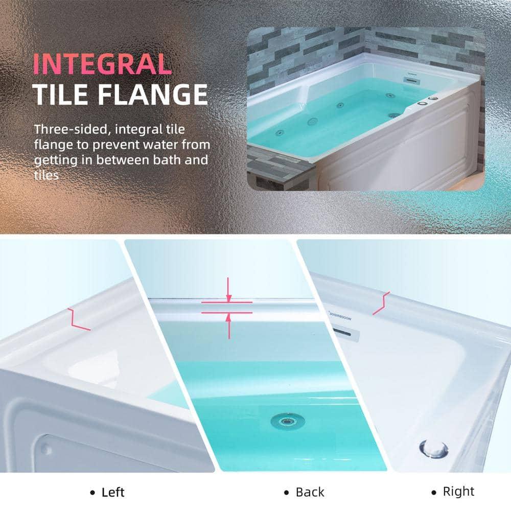 60" x 30" Whirlpool Heated Rectangular Alcove Acrylic Bathtub with Chrome/Matte Black Drain and Overflow