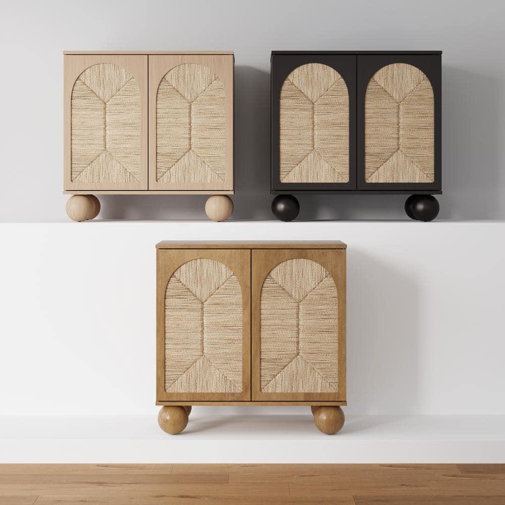 Nathan James Boho Storage Cabinet with Ball-Style Feet and Seagrass Door Panels
