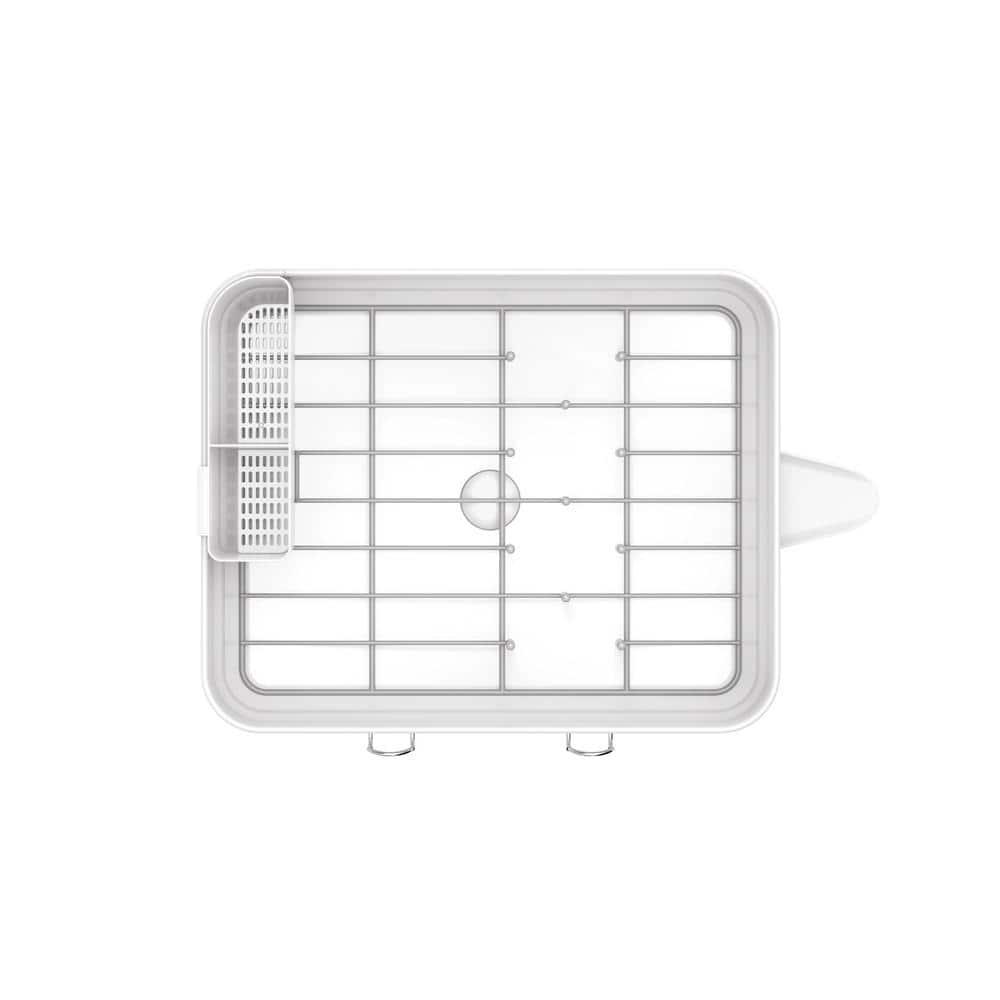 simplehuman Compact Kitchen Dish Drying Rack with Swivel Spout, Fingerprint-Proof Stainless Steel Frame