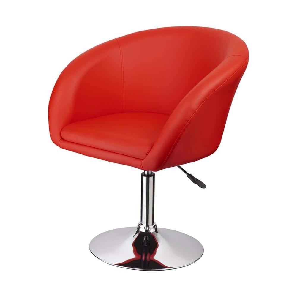 Best Master Furniture Faux Leather Swivel Coffee Chair in Red/Chrome Legs