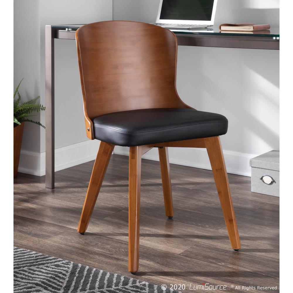 Bocello Mid-Century Modern Chair Black/Walnut - LumiSource: Faux Leather, Wood Frame, Armless
